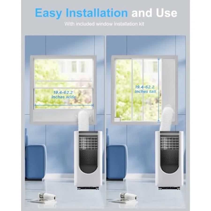 مكيفات هواء محمولة بقدرة 8000 وحدة حرارية بريطانية مع 4 أوضاع للتبريد الفعال وتوفير الطاقة وجهاز التحكم عن بعد ومؤقت 24 ساعة مثالي للسرير