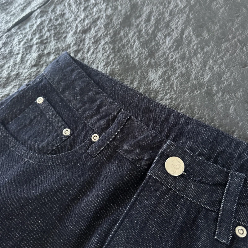 2026 New Unisex Streetwear Baggy Jeans Dark Denim Skull Beast Art Embroidery Decor Wide Leg Trousers