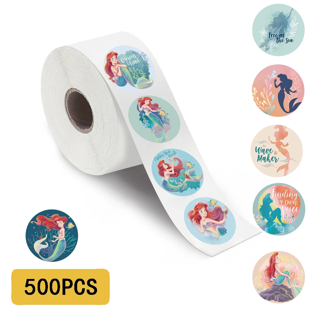 500 قطعة من ملصقات ديزني ليتل ميرميد آرييل رول مقاومة للماء مخصصة للأمتعة الكرتونية والقهوة والمعيشة وتخصيص الملصقات الرجعية