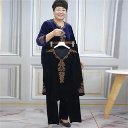 Large Size Women Outfit Spring Autumn Casual Loose Long Sleeve Diamond Pullover Tops + Pants Suits Mother Casual Sets 6XL 7XL