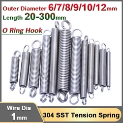 1mm Stainless Steel Extension Tension Spring O Ring Hook Cylindroid Coil Tensile Pullback Expansion Stretching Spring OD 6-12mm