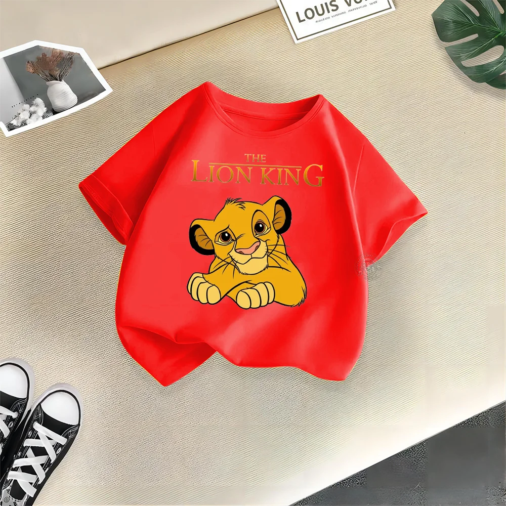 Disney Re Leone Estate Stampa Abbigliamento Sport casual T-shirt in cotone per bambini Ragazzi Ragazze Girocollo T-shirt in cotone per esterni