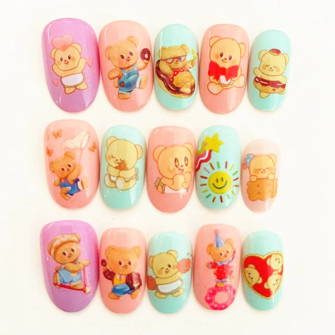 

Rainbow rabbits smile poker 3d nail art sticker decal nail silder TSC-486 butter bear