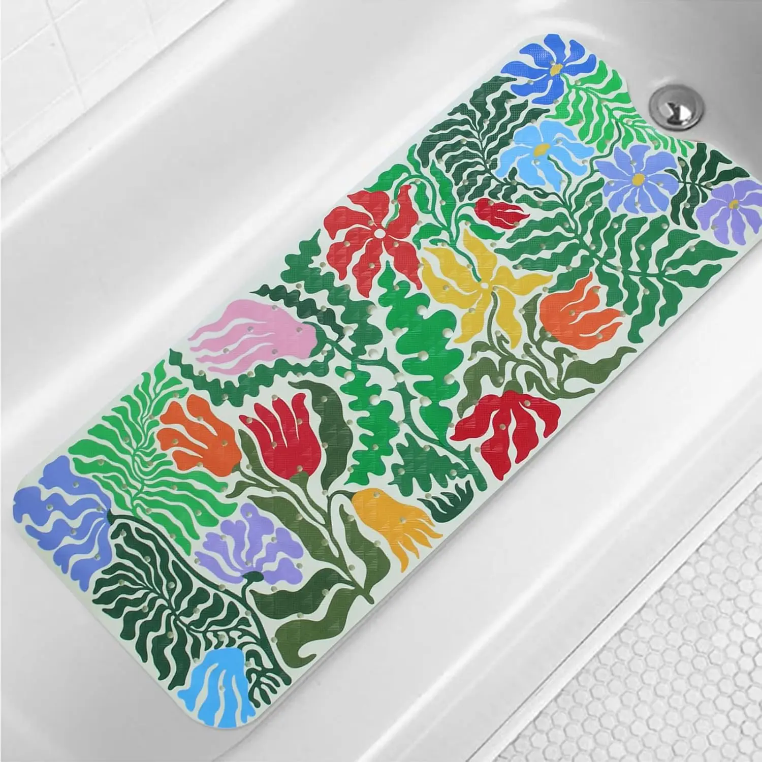 

Plant Bathtub Mat Non Slip for Kids 40x16in Extra Long Floral Anti Slip Bath Mat for Tub Abstract Botanical Rustic Showe