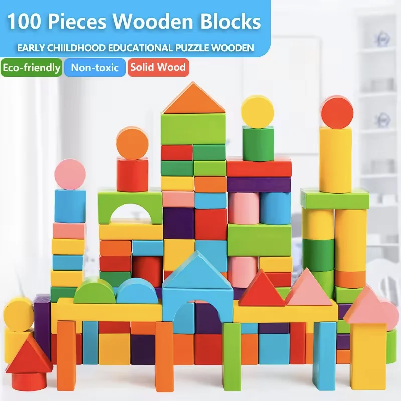 Bunte zusammengebaute Holzbausteine für Kinder mit großen Partikeln, Puzzle-Aufklärungsspielzeug für die Früherziehung des Babys