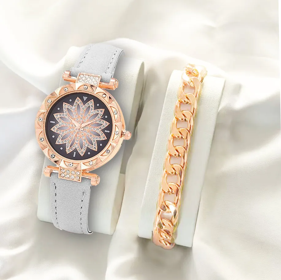 원형 다이아몬드 별이 빛나는 하늘 여성 시계 패션 팔찌 팔찌 숙녀 손목 시계 간단한 가죽 여성 시계 Relogio Feminino