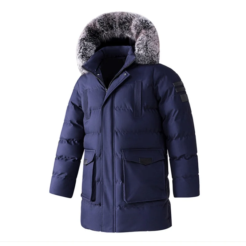 Large size cotton jacket for men, detachable fur collar hooded cotton jacket, loose fit jacket, detachable hat, standing collar