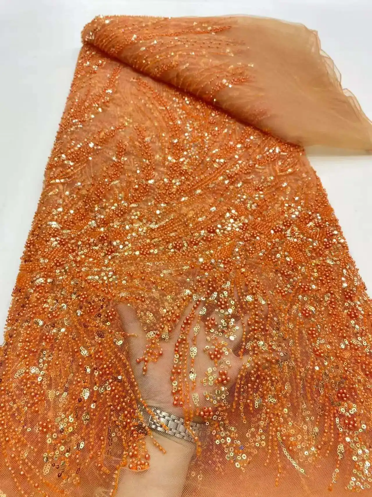 

Blue African Handmade Sequins Net Pearls Lace Fabric 2025 French Heavy Beaded Tulle Lace Fabric For Bridal Party Dress Material