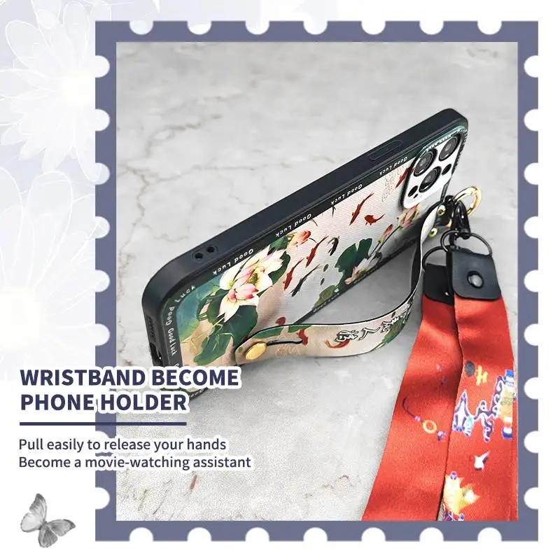 ring Dirt-resistant Phone Case For Sharp Aquos sense9/SHG14/SH-53E Lanyard Wrist Strap Waterproof Chinese style for mom