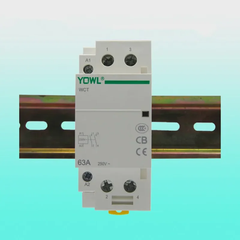 2P 63A 220V/230V 400V~ 50/60HZ  Din rail Household Home Hotel Modular AC Contactor WCT 2NO