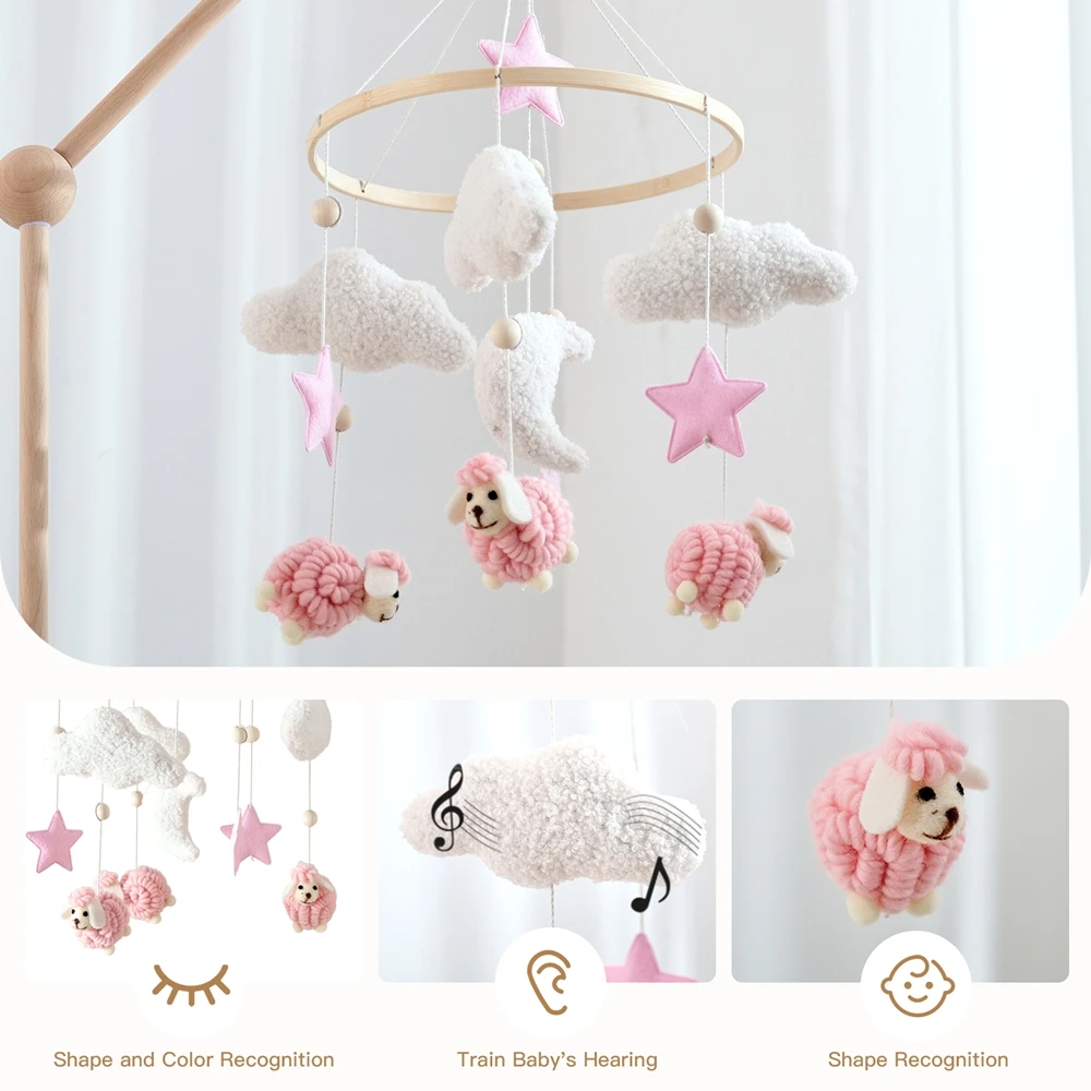 Staffa per campanello da letto in legno per bambini 0-12 mesi Staffa per campana da letto con stecca naturale Staffa mobile in legno per letto all'uncinetto per bambini Campana per sonaglio sospeso