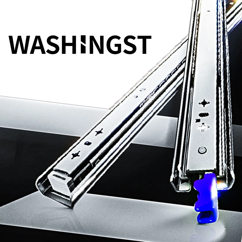 WASHINGST Heavy Load Drawers Slide 3-Fold Guide Rail Full Extension Ball Industrial 53mm Width Locking 10