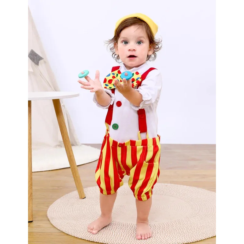 Sky01 Baby Clown Kostüm Karneval Purim Jungen Mädchen Zirkus Overall Kleinkind Halloween Cosplay Outfit Sets mit HutWd01@