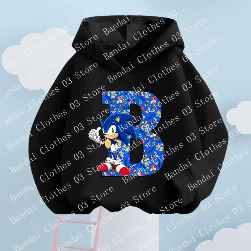 Felpe con cappuccio per bambini autunnali New Sonics Felpa per ragazzi Top per bambini Lettera di cartone animato AZ Felpa stampata Top sportivi casual
