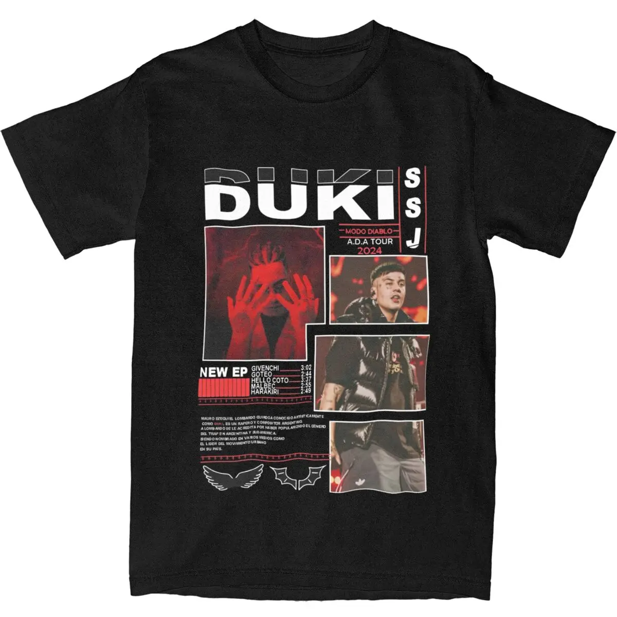 Men's Duki Argentine Singer Rapper T-Shirts Music Tour Pure Cotton Tops Summer Y2K Short Sleeve T-Shirt O-Neck Casual Tee Shirt