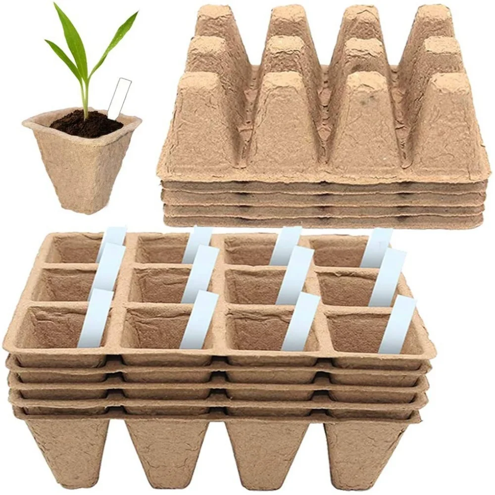 Seed Starter Tray Kit Planting Pot Organic Biodegradable Nursery Box Garden Watering Can Tag Seedling Block Transplant Tool