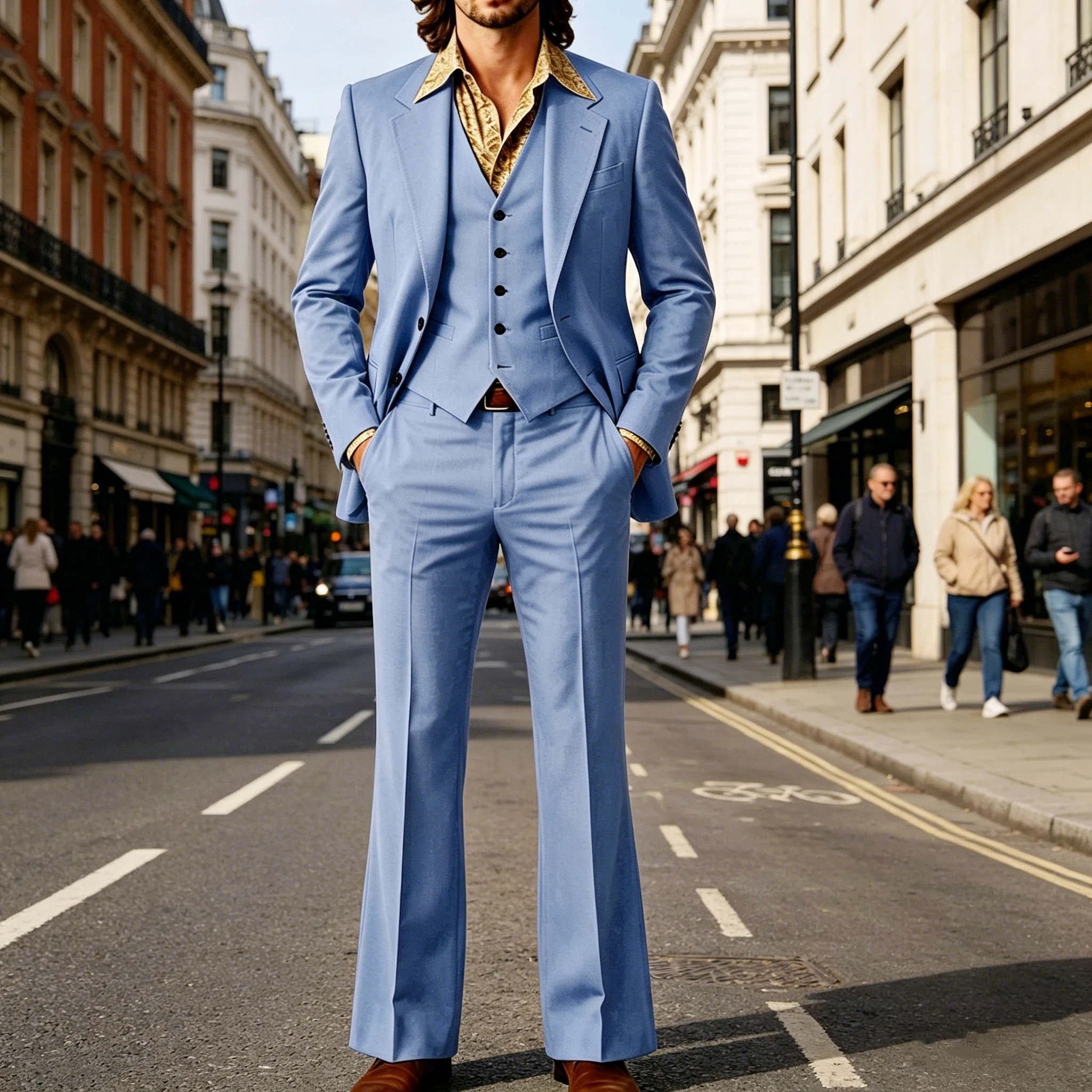 

Men's 3 Piece Suit Set Blazer Vest Flare Pants High Waist Retro Bell Bottom Trousers Formal Business Casual Jacket For Party