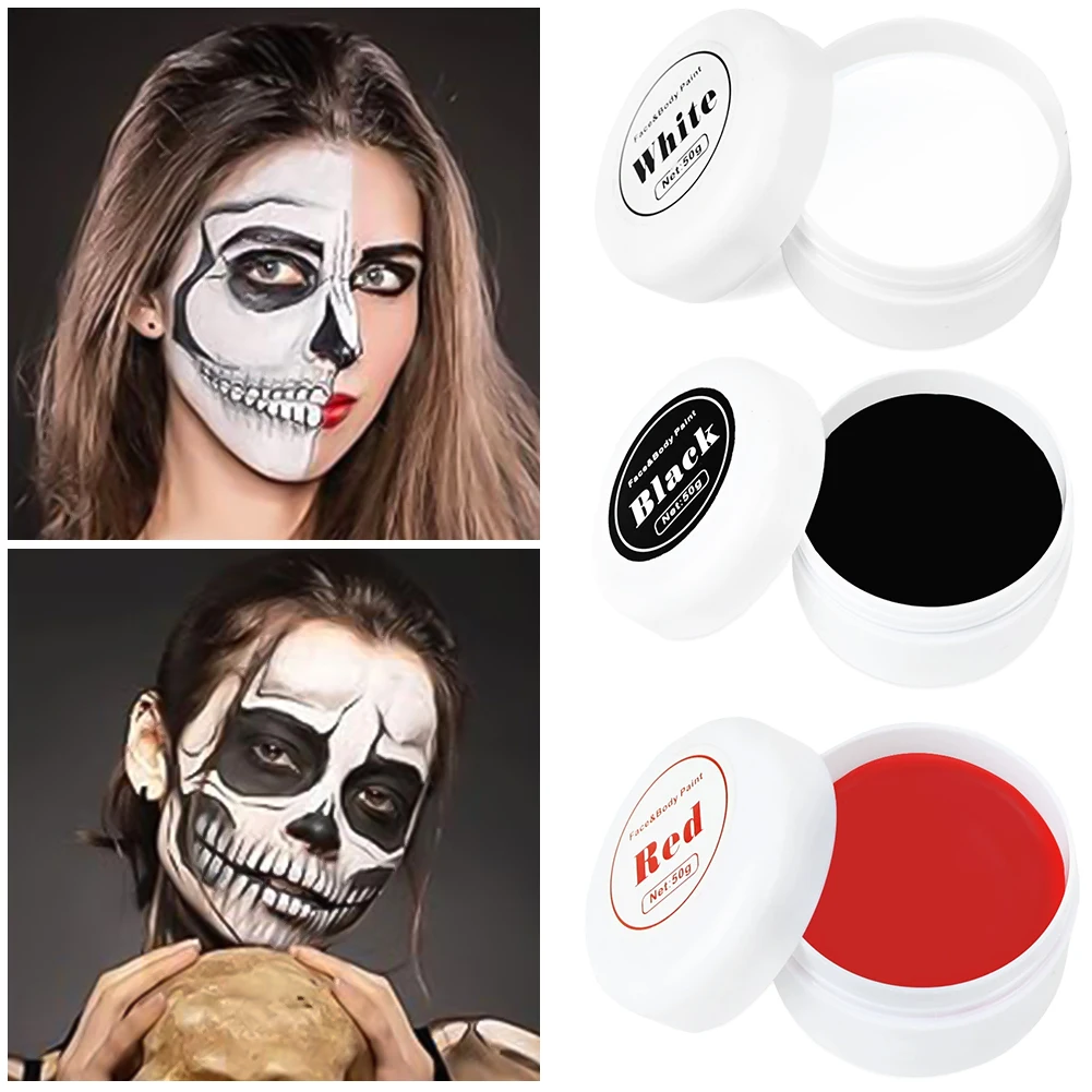 Kit de maquillaje profesional para Halloween, pintura facial y corporal, blanco, negro, rojo, efectos especiales, suministros para fiesta de Cosplay de Navidad