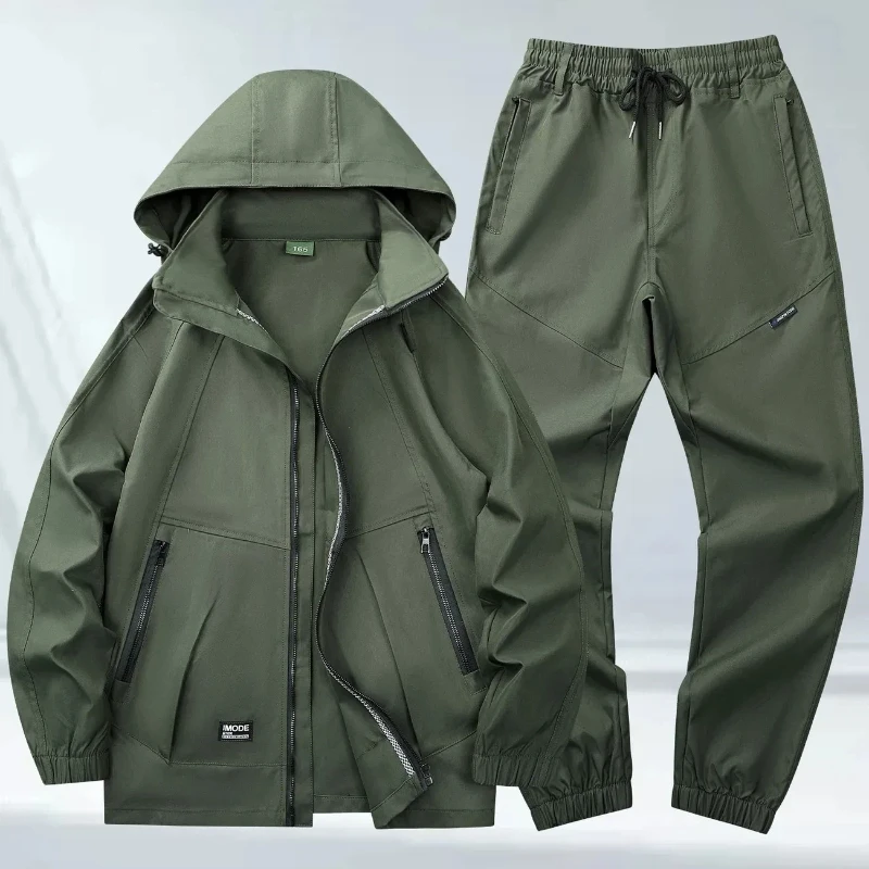 Men Hooded Work Suit Spring Autumn Wear Resistant Tear Resistant Outdoor Construction Auto Repair Labor Workwear Set