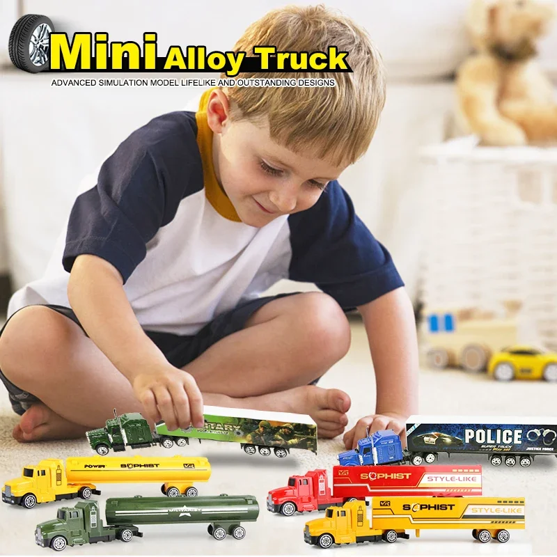 1 Pcs Sliding Alloy Truck Model Diecast Car Toy Oil Truck Container Tank Multi-color Vehicles Toys Kids Birthday Xmas Gift