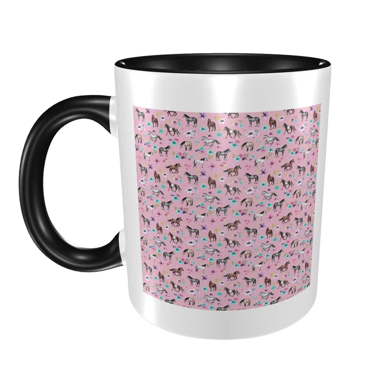 

Horses And Flowers On Pink Equestrian Art Horse Cowgirl Horse Mug Ceramic Coffee Cups Tea Mugs Milk Drinkware Gift for Friends