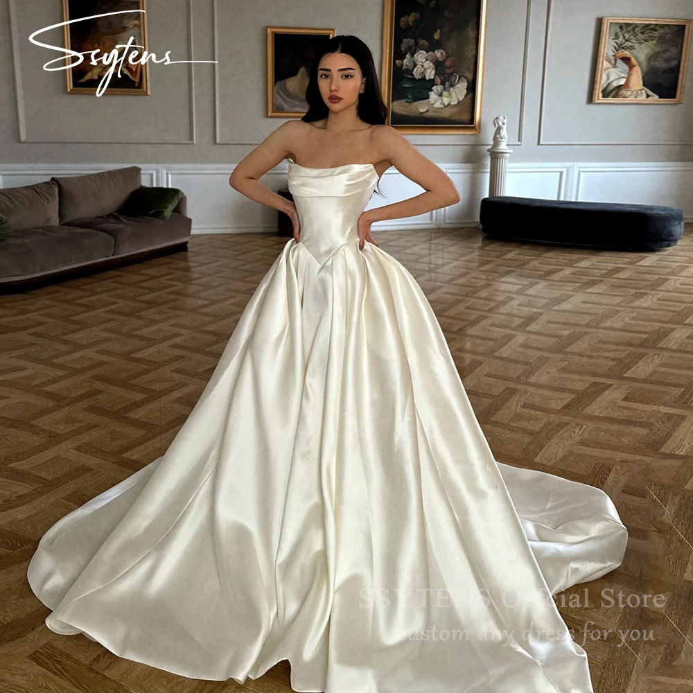 

SSYTENS A-line Satin Simple Wedding Dresses Strapless Sleeveless Bridal Dress Long Wedding Gown Robe De Mairee 2026 ﻿Customized