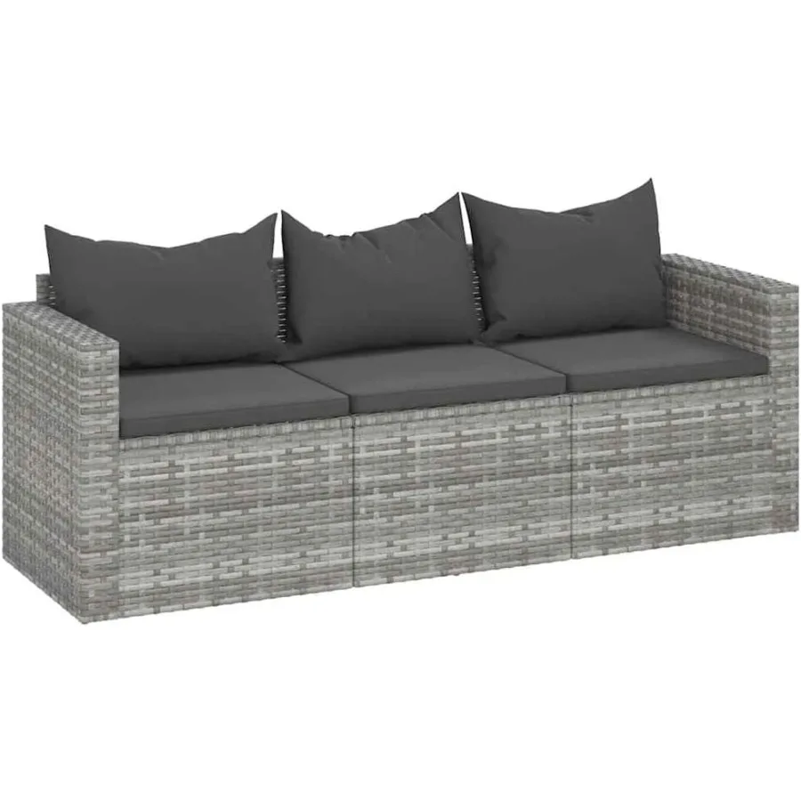 3Seater Patio Sofa with Poly Rattan Material in Gray and Anthracite Cushions WeatherResistant Design PowderCoated Steel Frame M