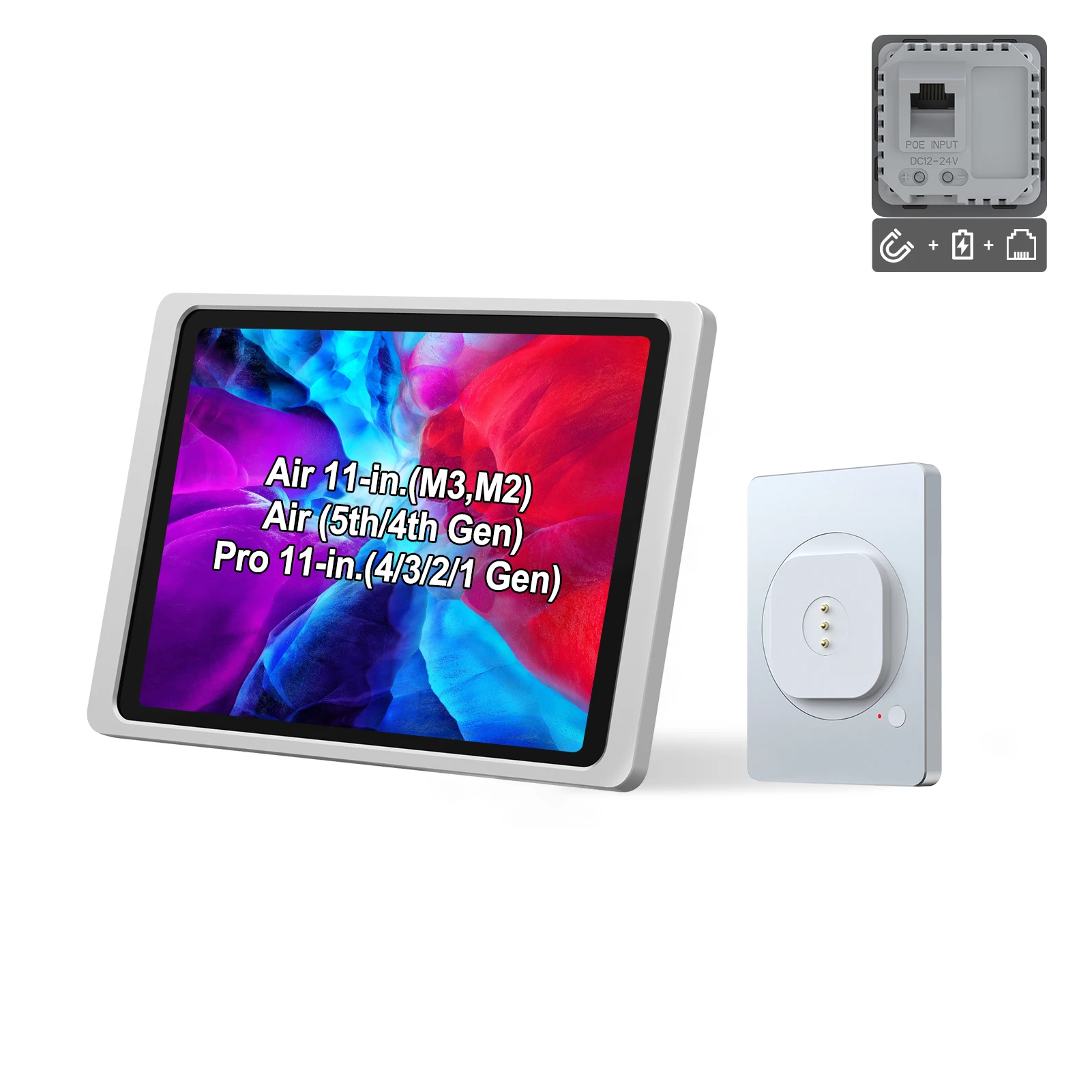 

Магнитное настенное крепление EMONITA с чехлом для зарядки для iPad Pro 12,9 дюйма. (3-й/4-й/5/6-й поколение) Poe и постоянный ток до 18 Вт, быстрая зарядка