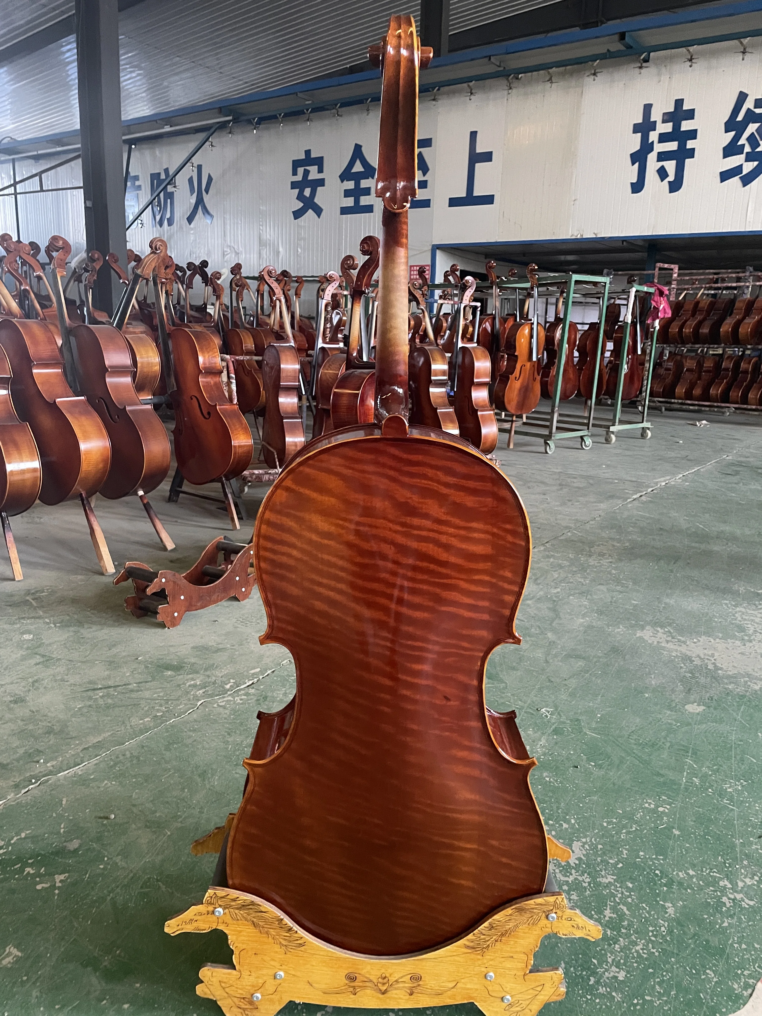 

European Tiger Patterned Maple Wood Backboard, Single Board Cello, Handmade Spruce Maple Ebony, 4/4