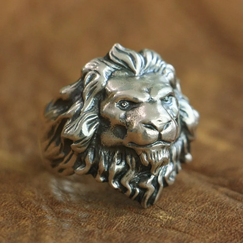 

925 Sterling Silver King of Lion Ring High Details Mens Biker Punk Ring TA109 US Size 7 to 15