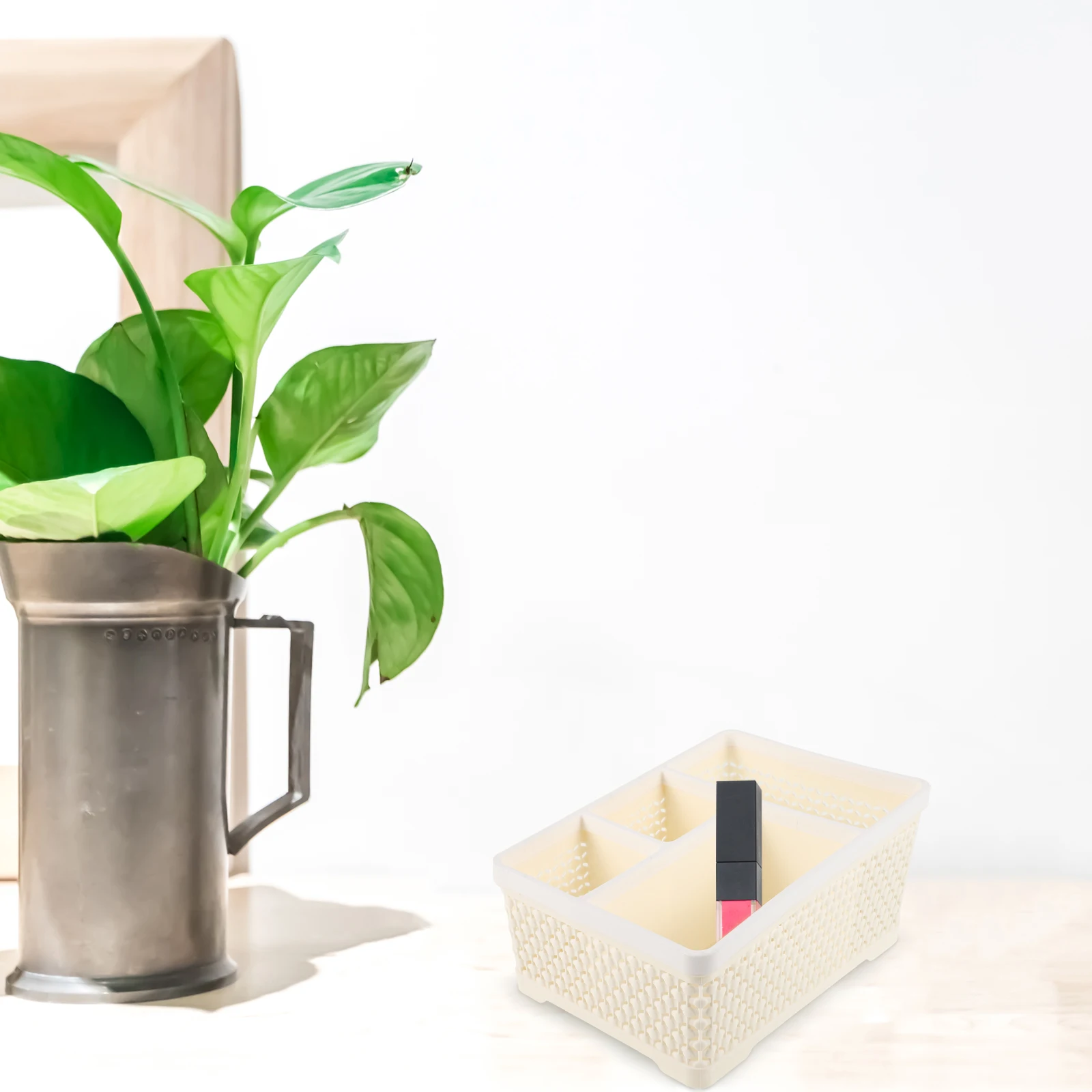 4 Compartment Skin Care Organizer Plastic Makeup Storage Box for Desk Vanity Bathroom Organizing Essentials Beige