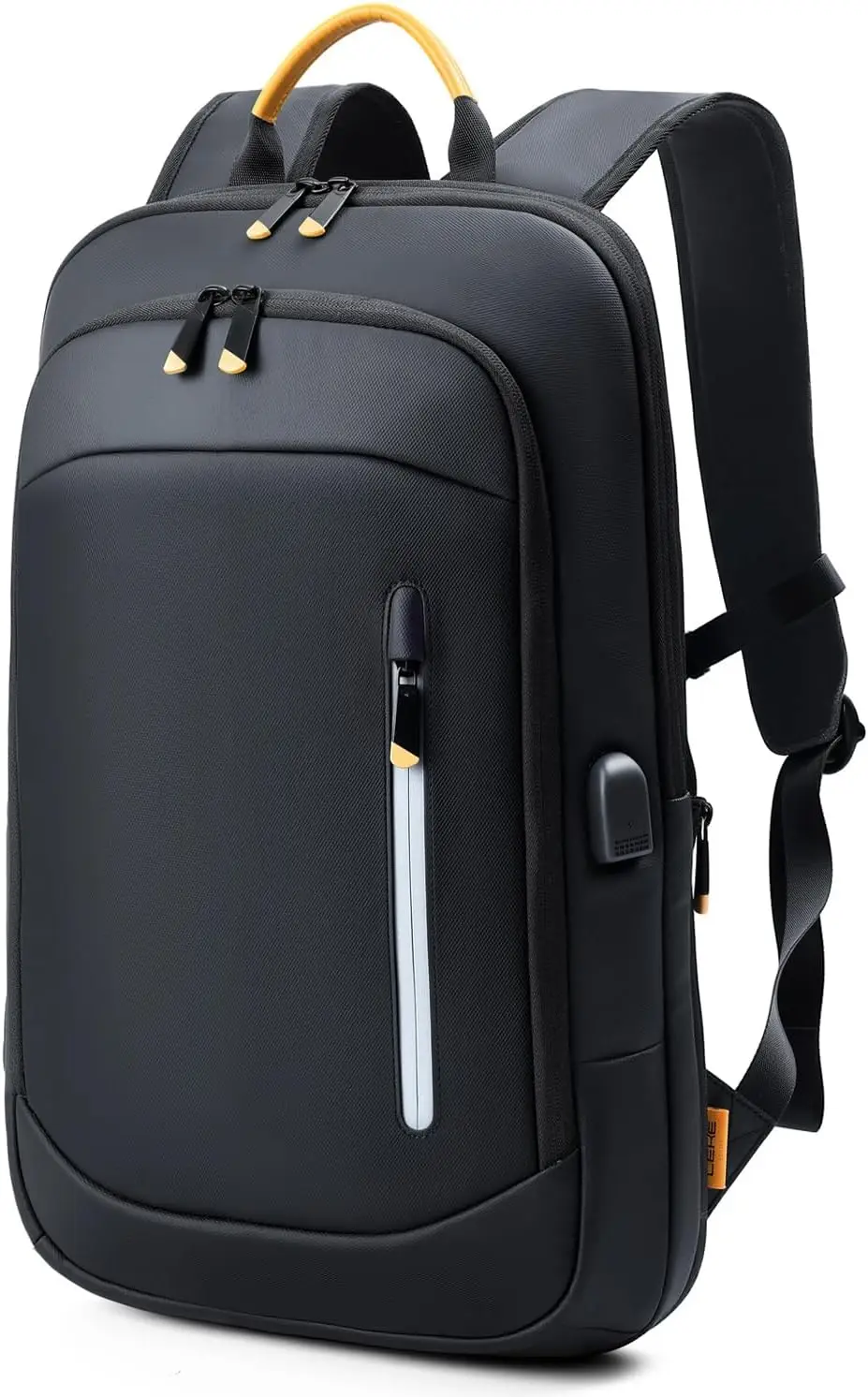 Slim Expandable Laptop Backpack for Men, 17.3 Inch with USB Charging Port, Lightweight Travel Computer Bag in Black