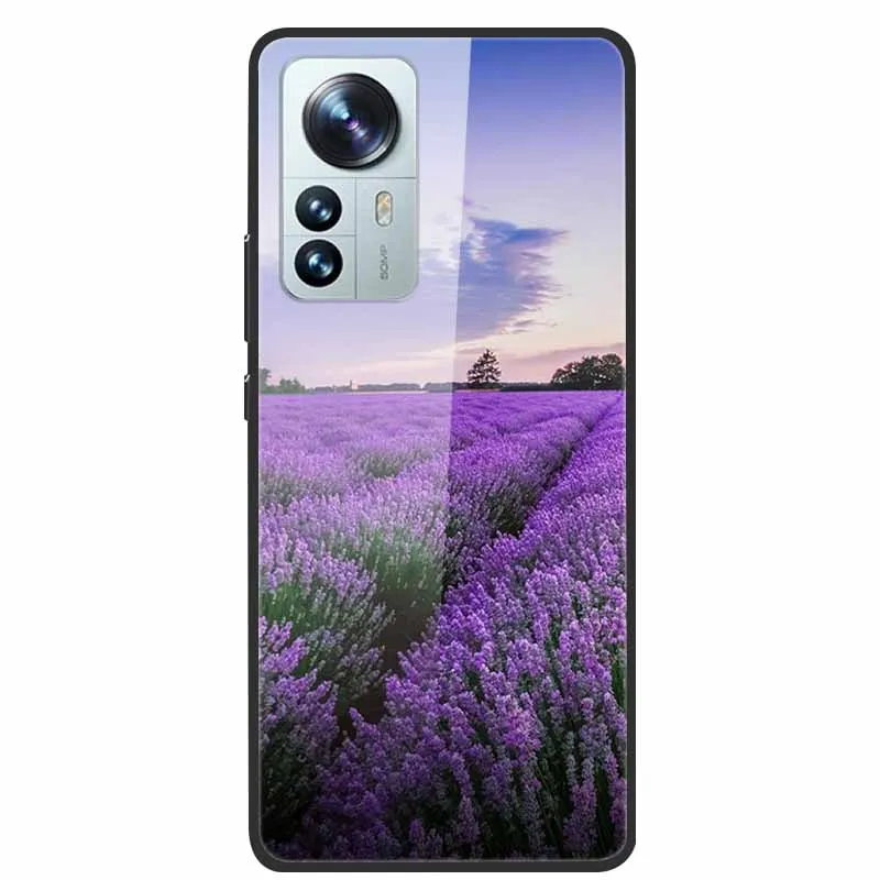 Luxury Cover for Xiaomi 12T Pro Flowers Tempered Glass Case for Xiaomi 12T TPU Bumper Xiaomi 12 T Hard Black Cover Colorful Capa