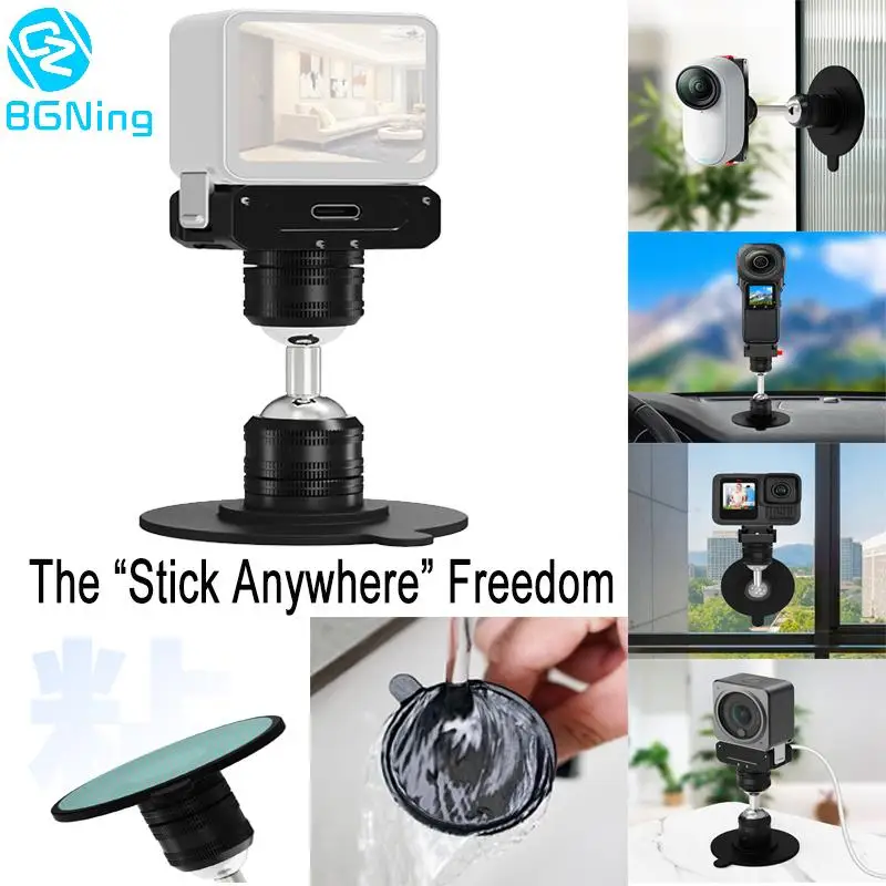معجون لاصق قوي سريع الإصدار قاعدة مغناطيسية ترايبود BallHead Mount لكاميرا GoPro13 DJI Action 2/3/4/5Pro Insta360 Go3 X4