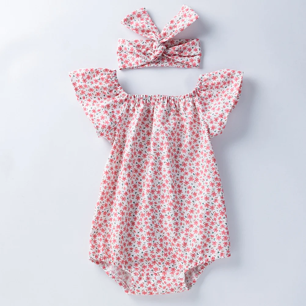 

1Set Baby Girls Summer Flower Romper Short Sleeve Soft Cotton Comfortable Clothes Headband for Daily Wear Birthday Photoshoot