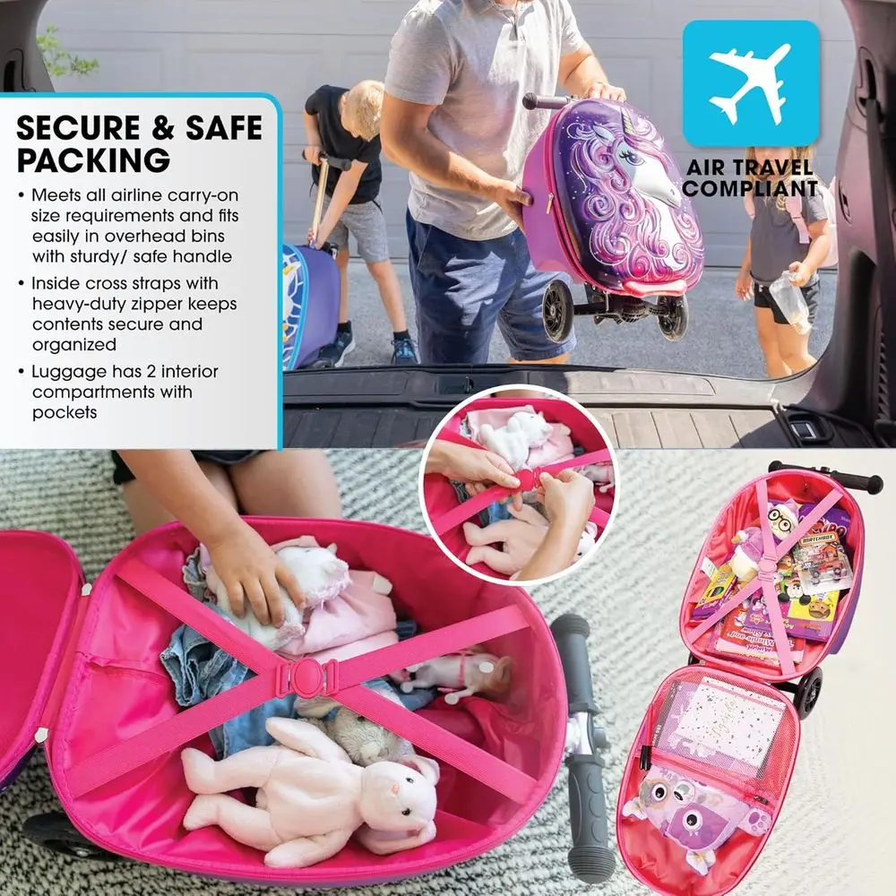 حقيبة سكوتر للأطفال قابلة للطي - أمتعة صلبة خفيفة الوزن مع عجلات LED لمتعة سفر الأطفال الصغار #4