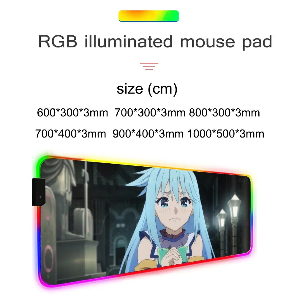Konosuba Sad Aqua Mouse Pad Gamer Rgb Desk Mat Back Light Led Mousepad Setup Gaming Accessories Deskmat Big Mousepepad Backlight