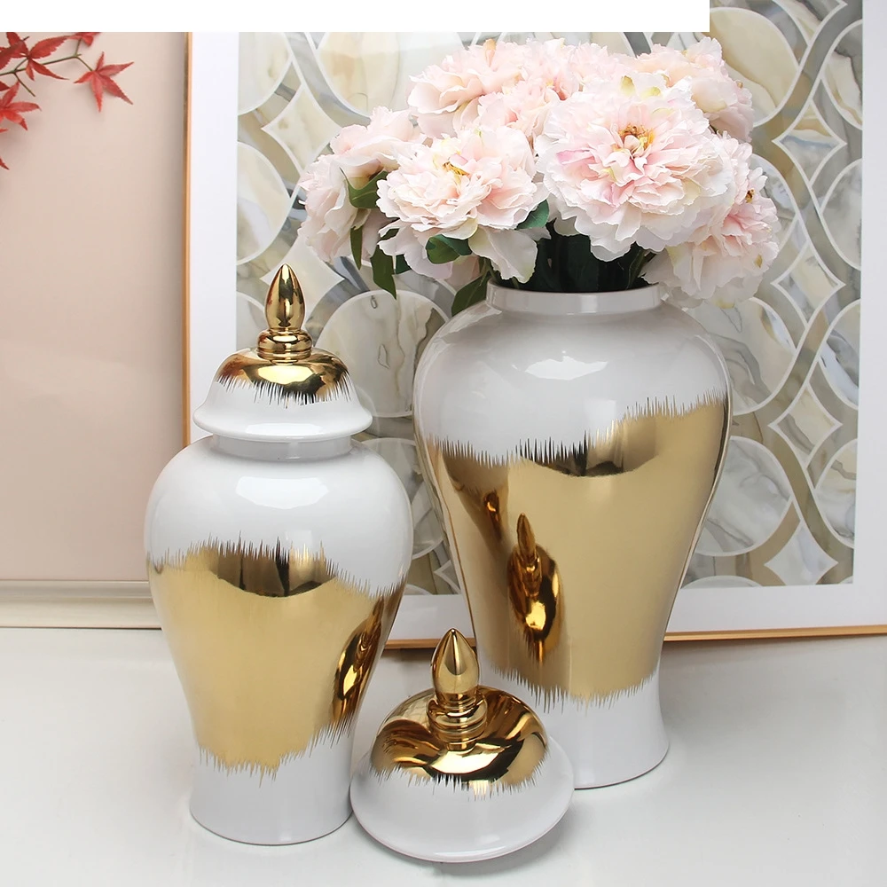 

Ceramic General Jar Gold Pattern Porcelain Ginger Pot Storage Flower Vase Home Furnishing Decoration Vintage Bottle