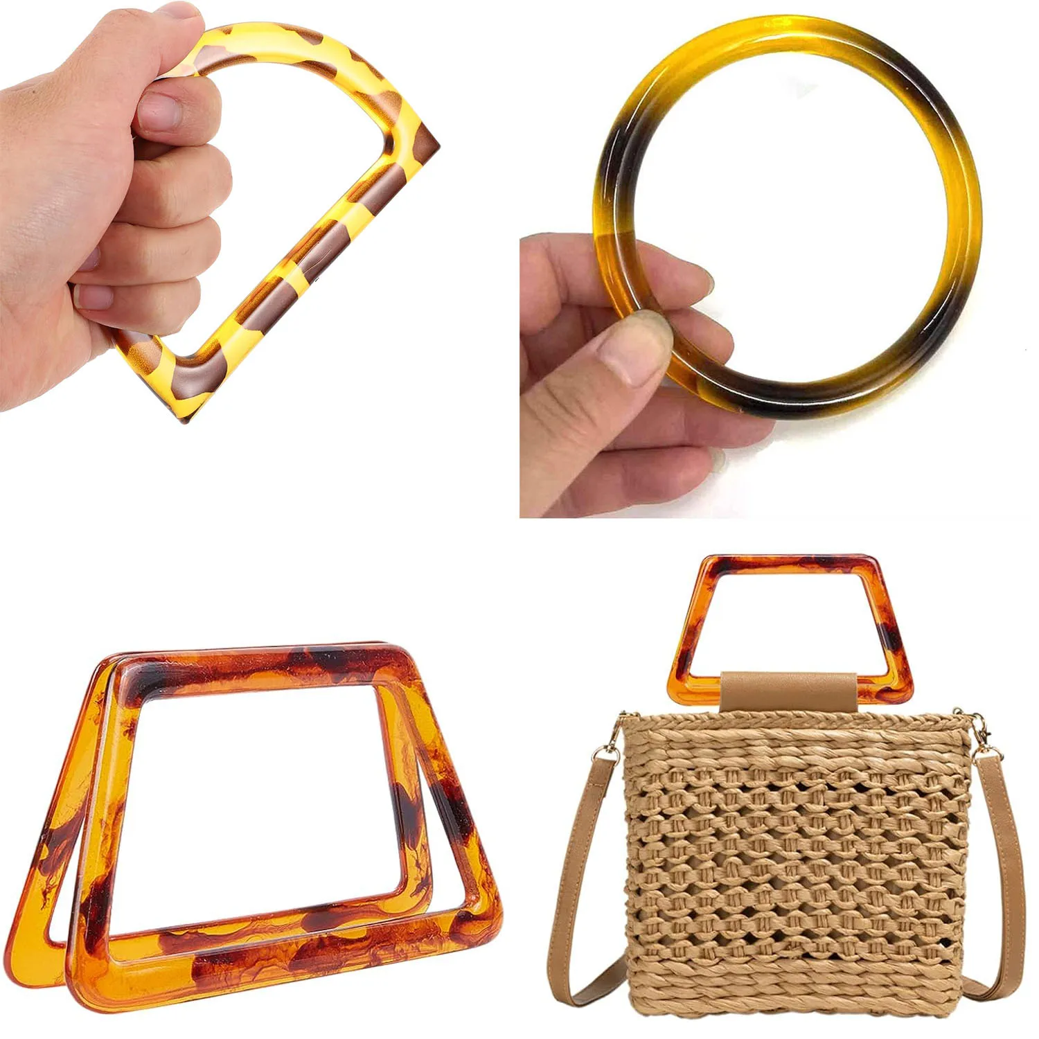 Bags Handles Decorative Handbag DIY Purse Handles Replacement for Handmade Beach Bag Handbags Straw Bag Crocheted Purse Making