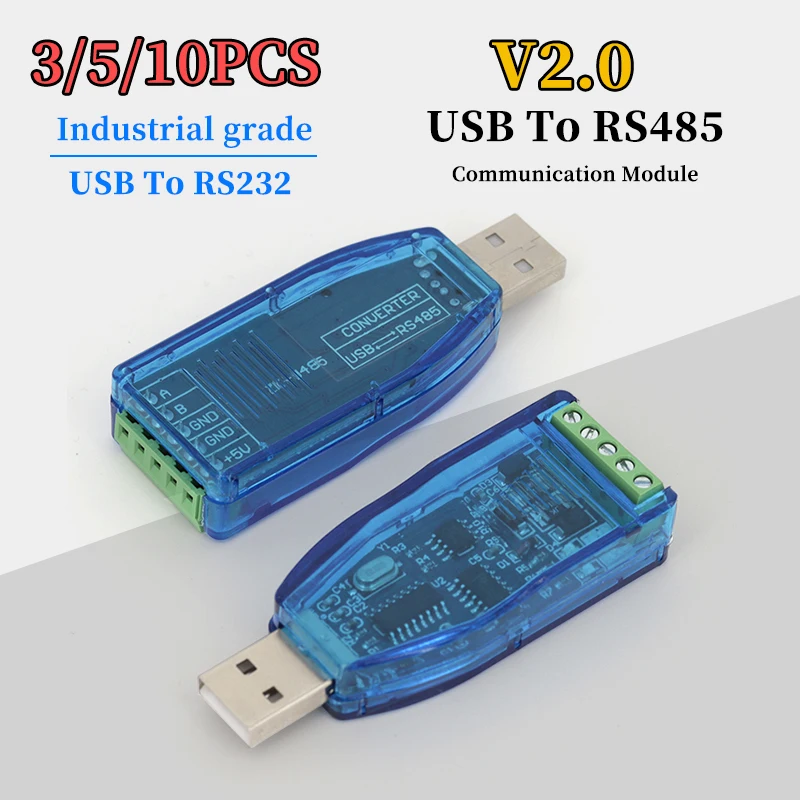 3/5/10Pcs USB to RS485 Industrial Grade Communication Module Half Duplex Serial Converter with TVS protection