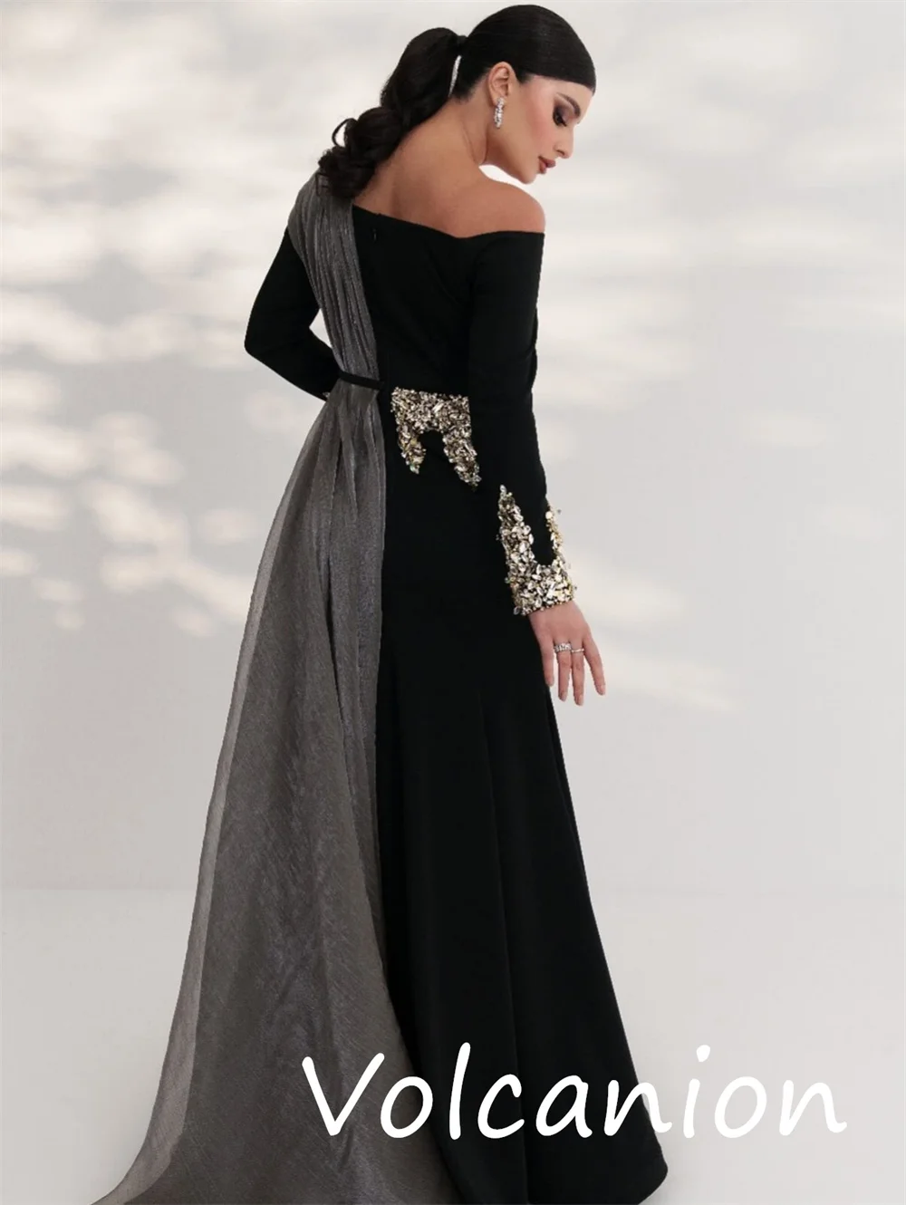 Taglie personalizzate disponibili Jersey con paillettes Piega A-line Abiti lunghi con spalle scoperte Occasioni su misura Casual