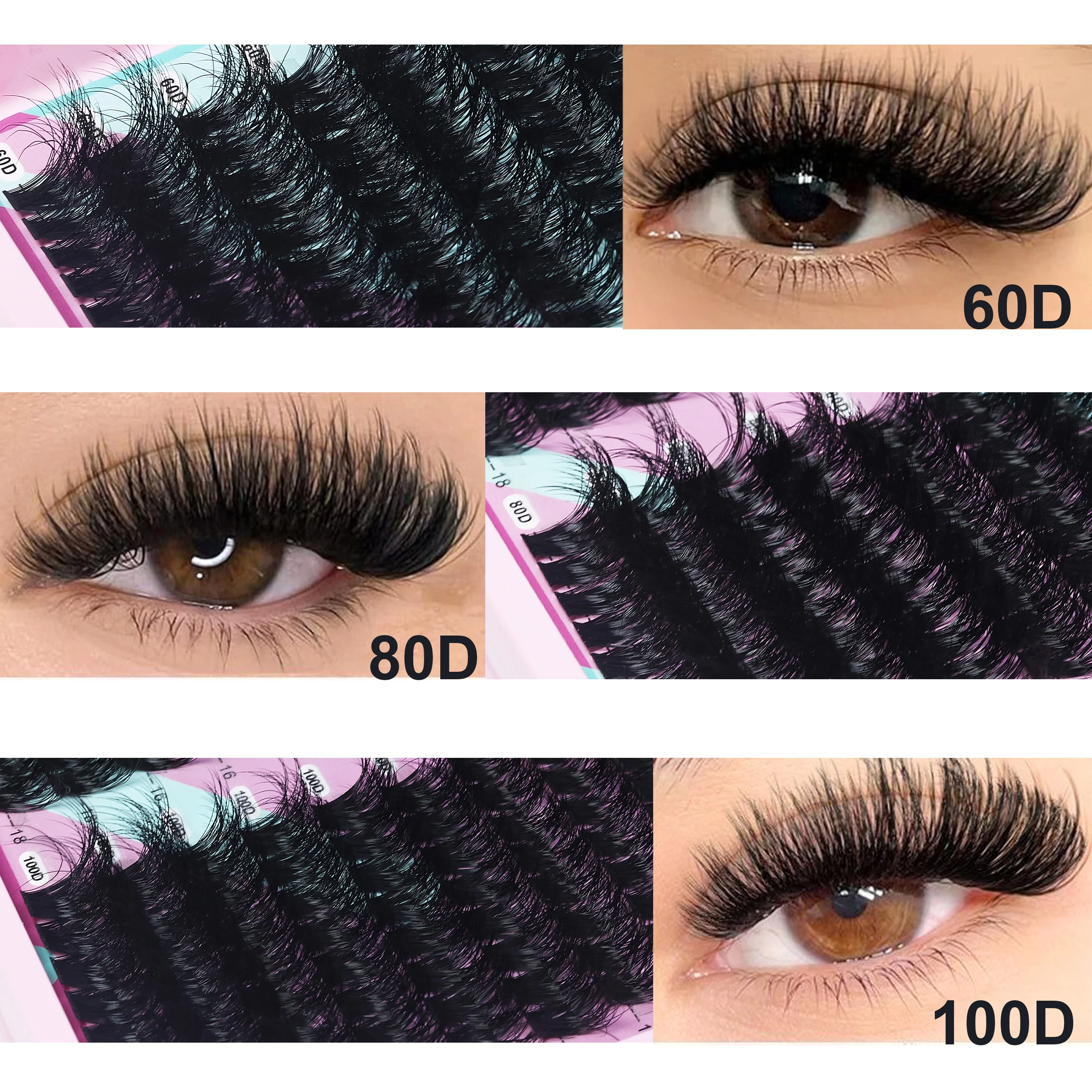14 Reihen 5D Voluminöse Nerzwimpern-Büschel 50D-150D Dicke Flauschige Wimpernbüschel Katzenaugen-Wimpern 10-18mm Gemischte DIY Wimpernverlängerung – Detail 13