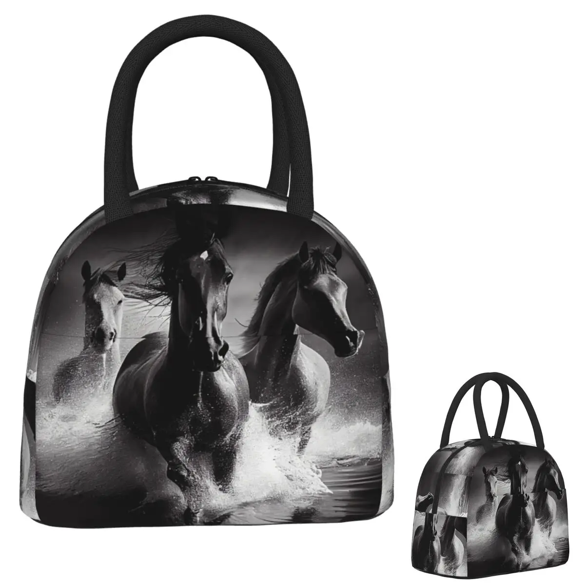 

Dark Photographic Horse In Water Digital Painting Insulated Lunch Bag for Women Kids Portable Food Boxes Thermal Lunch Box Tote