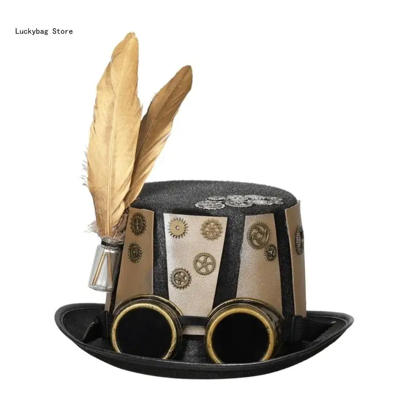 Victorian Steampunk Top Hat in Gold Brown Mens Halloween Decorations Ornament