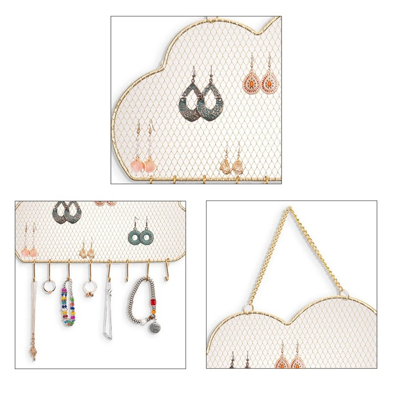 2 Pack Wall Hanging ,Jewelry Storage Rack ,Hanging Earring Rack ,Bracelet Necklace Hooks Mesh Gold Jewelry Stand