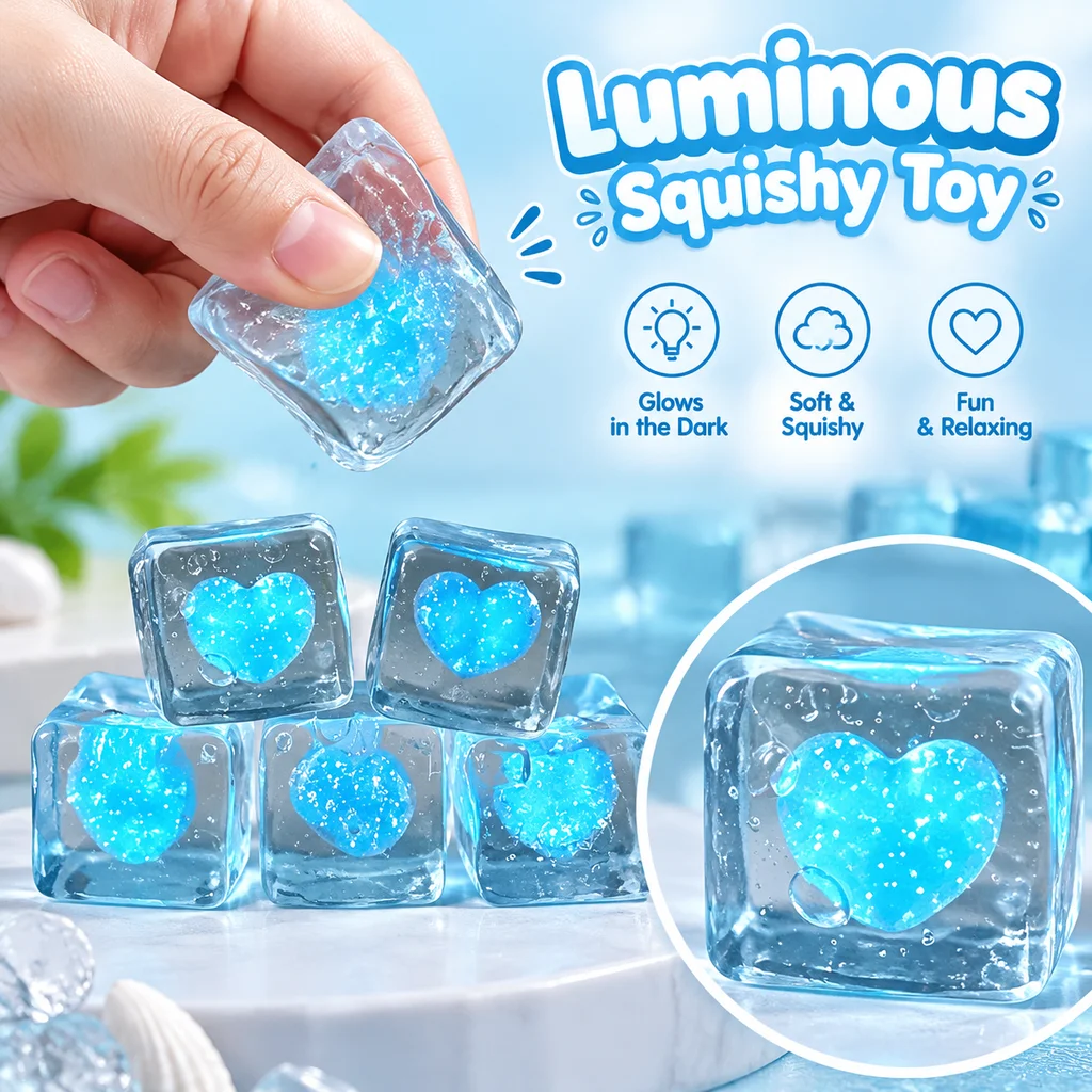 Heart-shaped Luminous Maltose Squeeze Toy Shine At Night Squishy Mochi Decompression Soft Slow Rebound Toy Christmas Gifts
