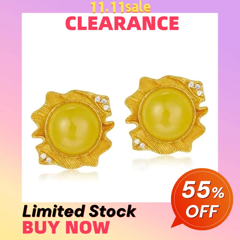 

Маленькие серьги из стерлингового серебра 925 пробы с покрытием из 18-каратного золота с натуральным облачным янтарем для женщин, распродажа, ограниченный запас, первый, получите