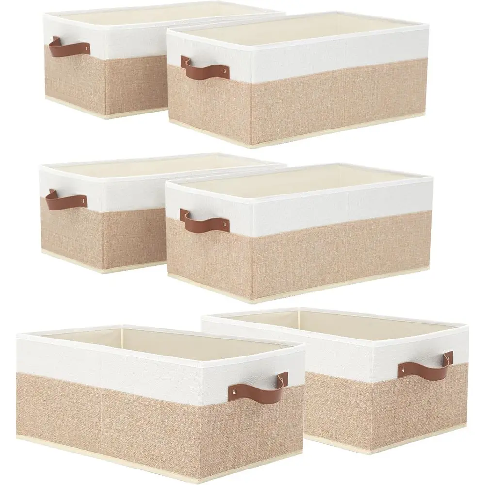 

6 Pack Fabric Storage Bins, Large Baskets, Closet Organizer Boxes with Handles for Clothes, Sheets, Jeans, Toys, Books (Beige an