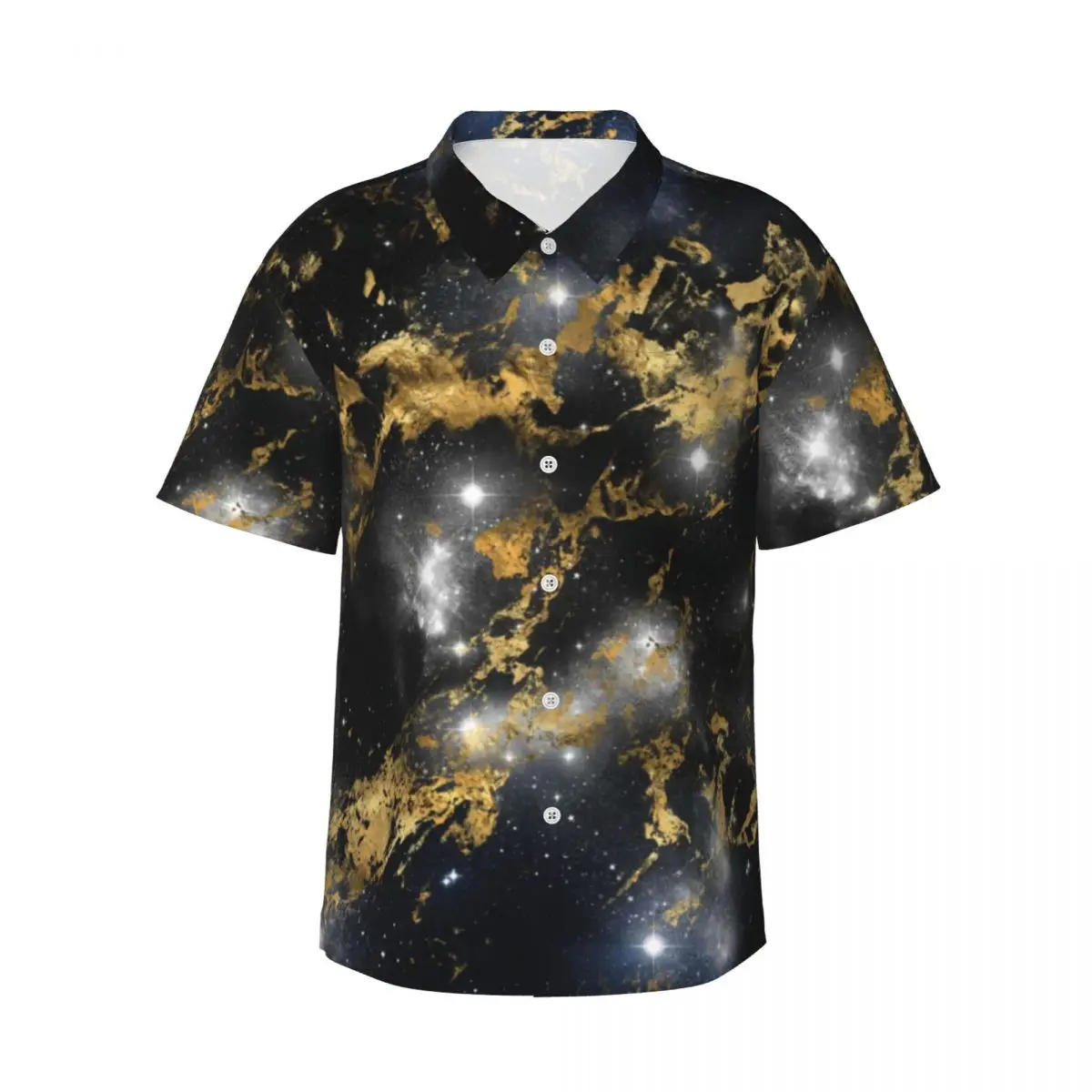 Golden Marble Beach Shirt Men Dark Starry Night Space Lover Galaxy Casual Shirts Hawaiian Graphic Classic Oversized Blouses