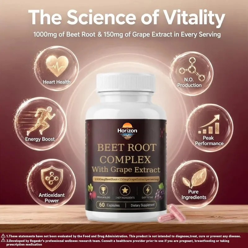 Beetroot Complex, High-quality Beetroot Powder+grape Extract (60 Capsules)